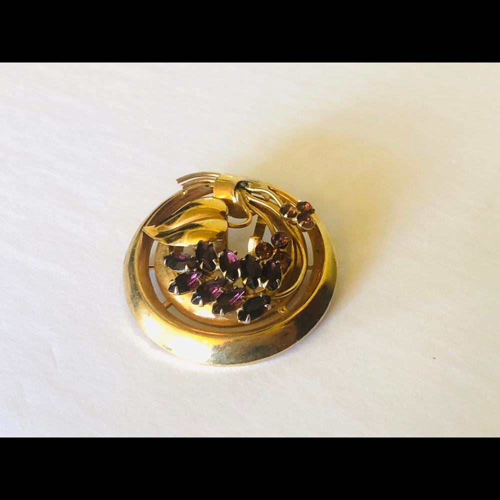 Vintage Coro Rose Gold Purple Rhinestone Brooch